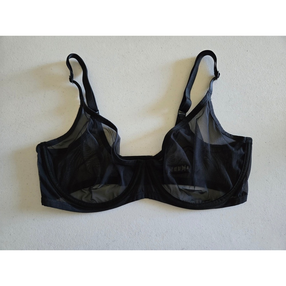 SKIMS Ultra Fine Mesh Bra Onyx Black Sheer Underwire 36DD RN158873